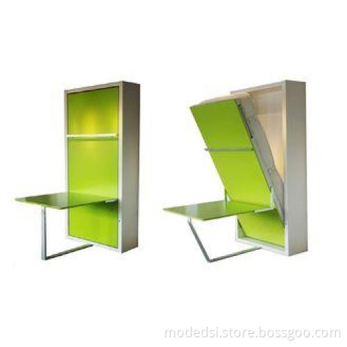 Vertical Wooden Green Single Murphy Wall Bed With Desk , di
